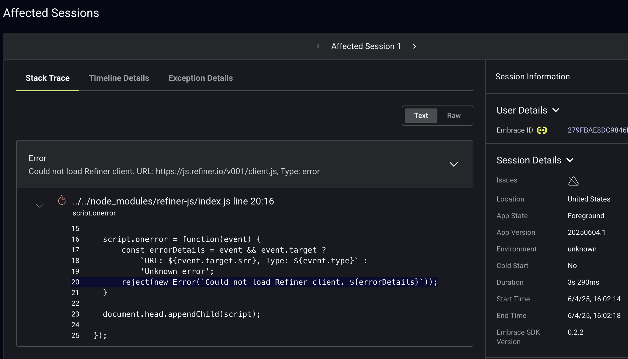 Javascript Exceptions Affected Sessions