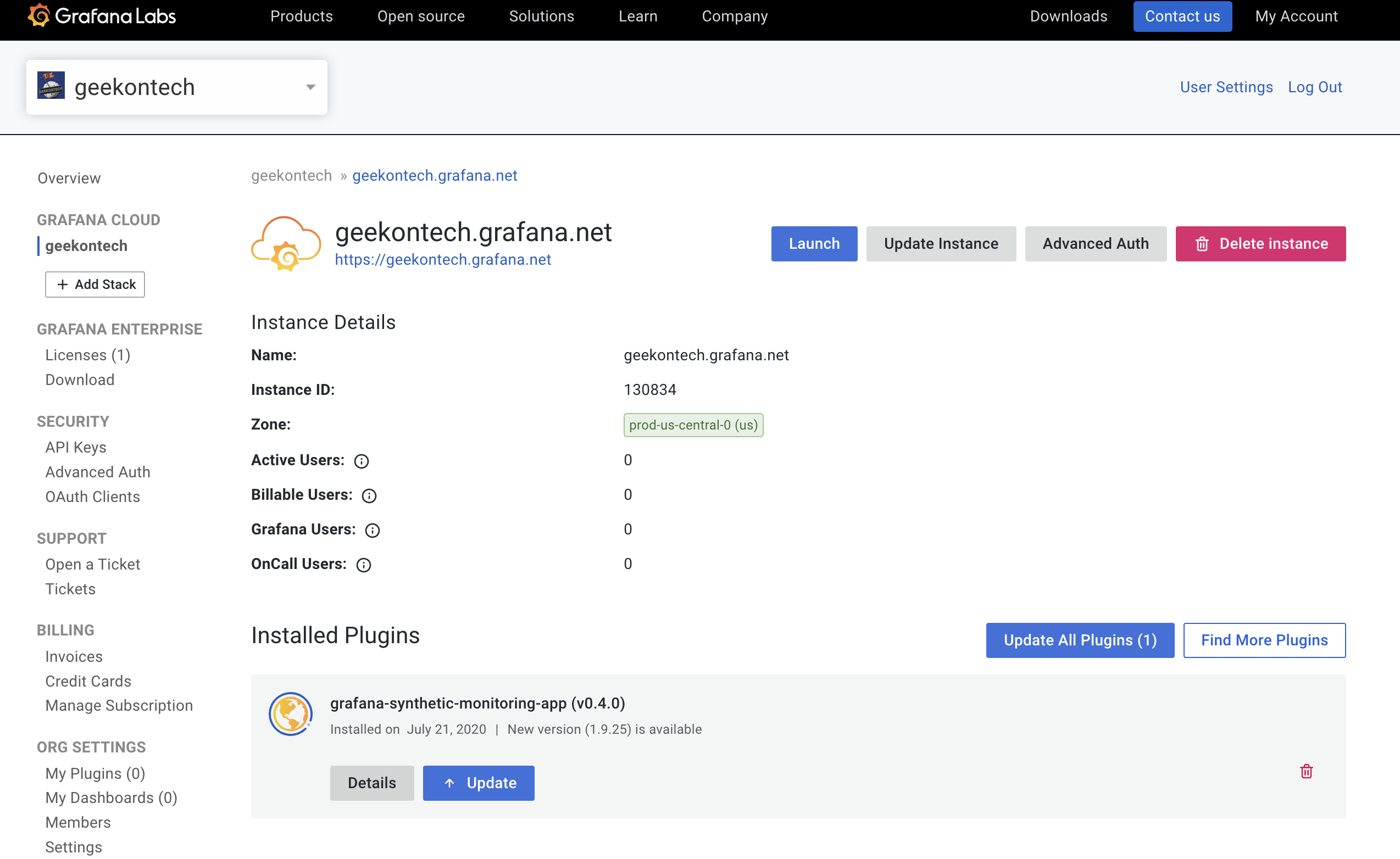 Image showing Grafana Cloud fields needed