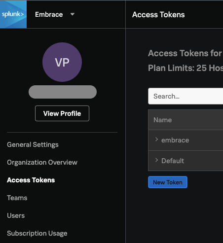 Image showing access tokens Menu