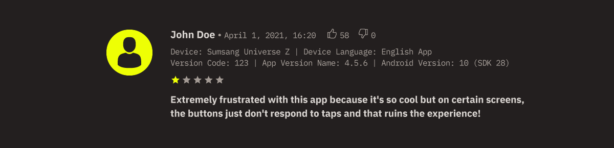 An example of what a Google Play Store review might look like.