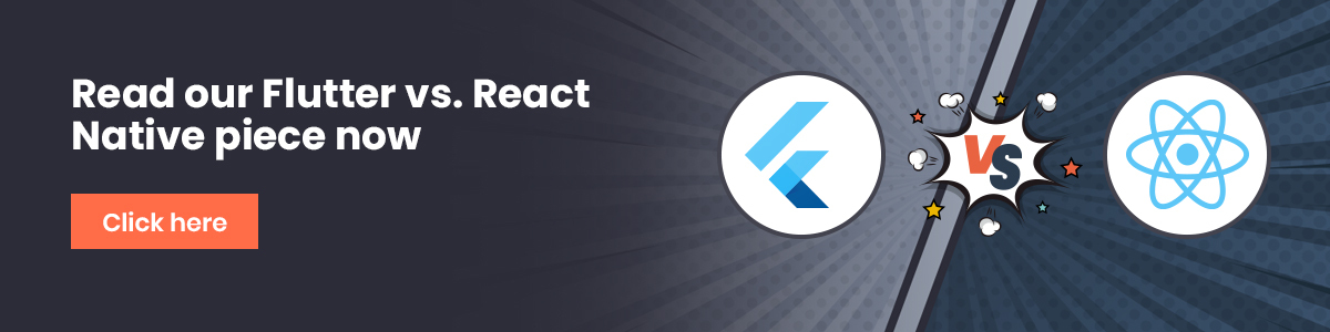 A graphic depicting the Flutter logo versus the React Native logo.