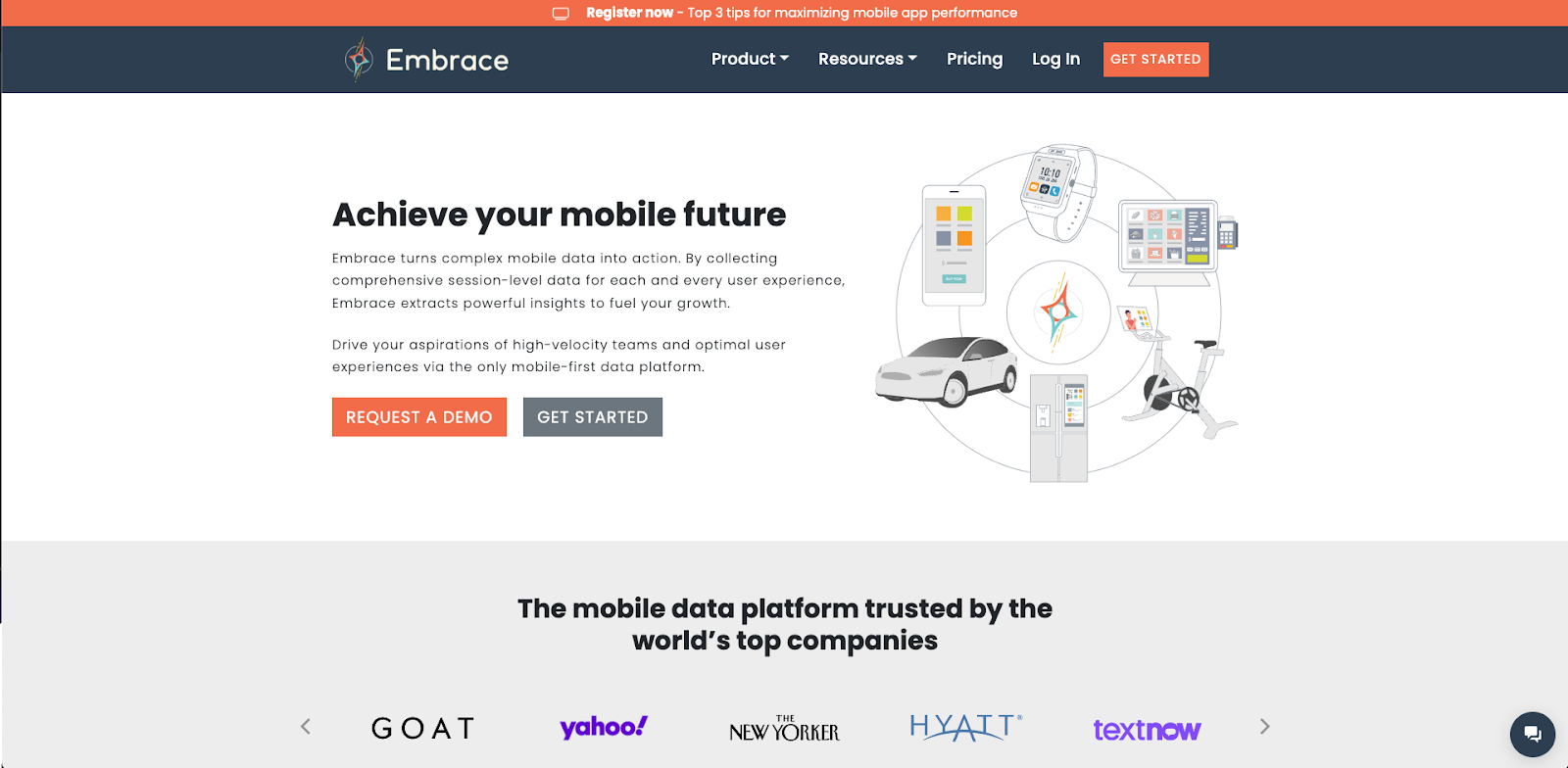 The homepage of the Embrace website.