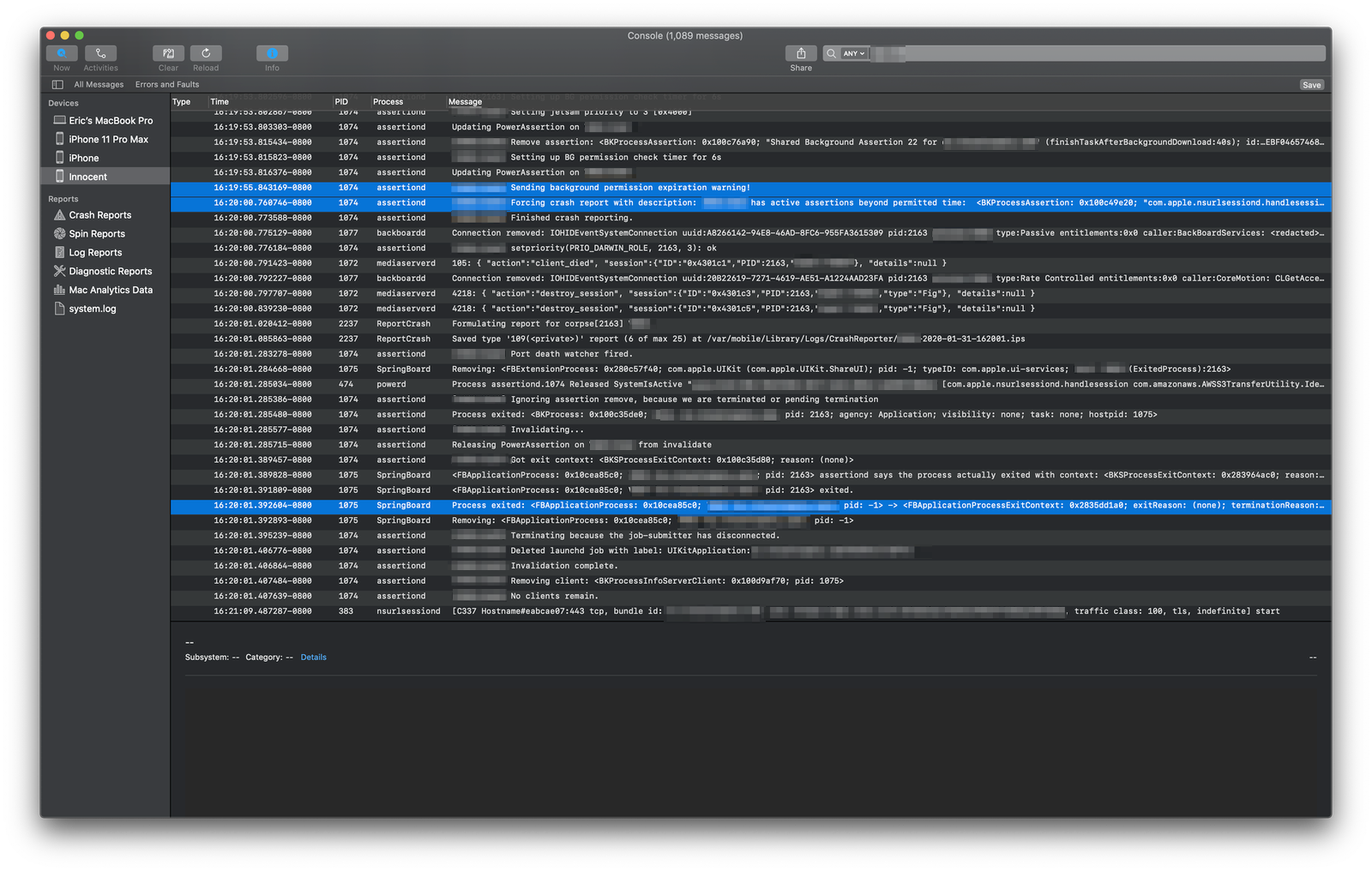 iOS syslog
