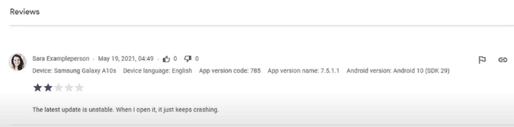 User review in Google Play Console