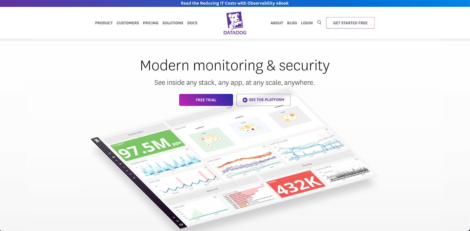 The homepage of the Datadog website.