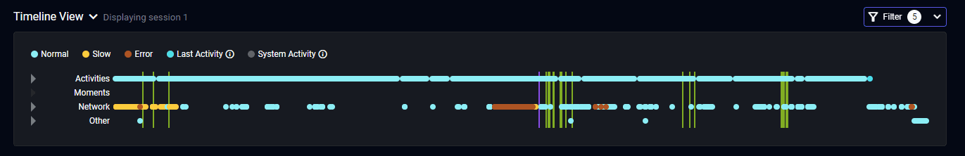 A screenshot of a user session timeline from the Embrace mobile platform.