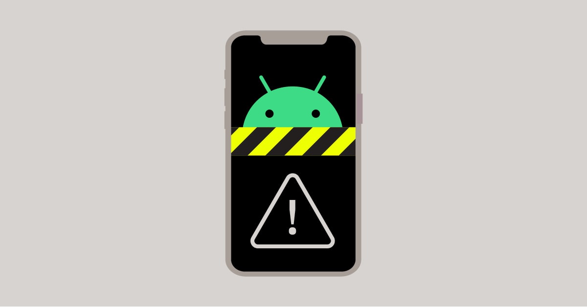 Android-mascot-behind-caution-tape-on-phone-screen