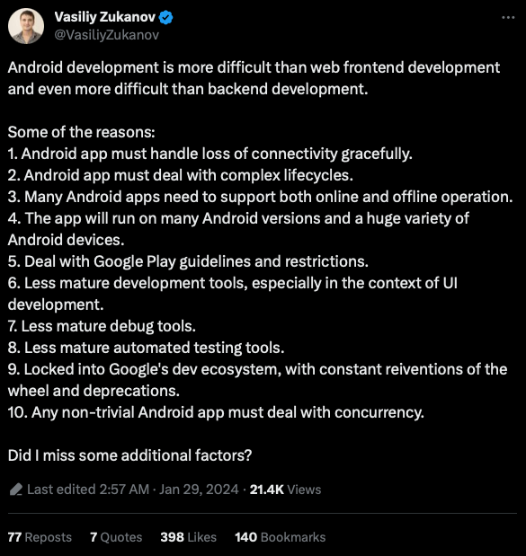 A screenshot of a Tweet from Vasiliy Zukanov.