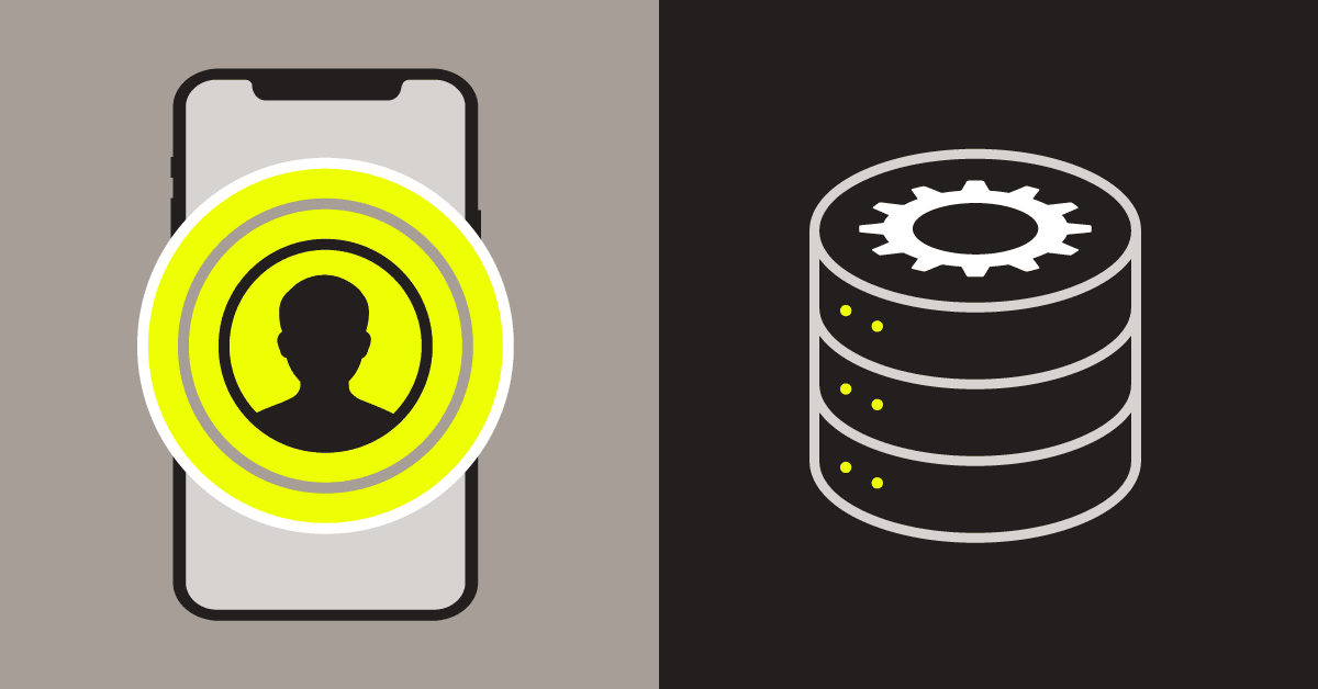 User icon in a smartphone alongside a backend system