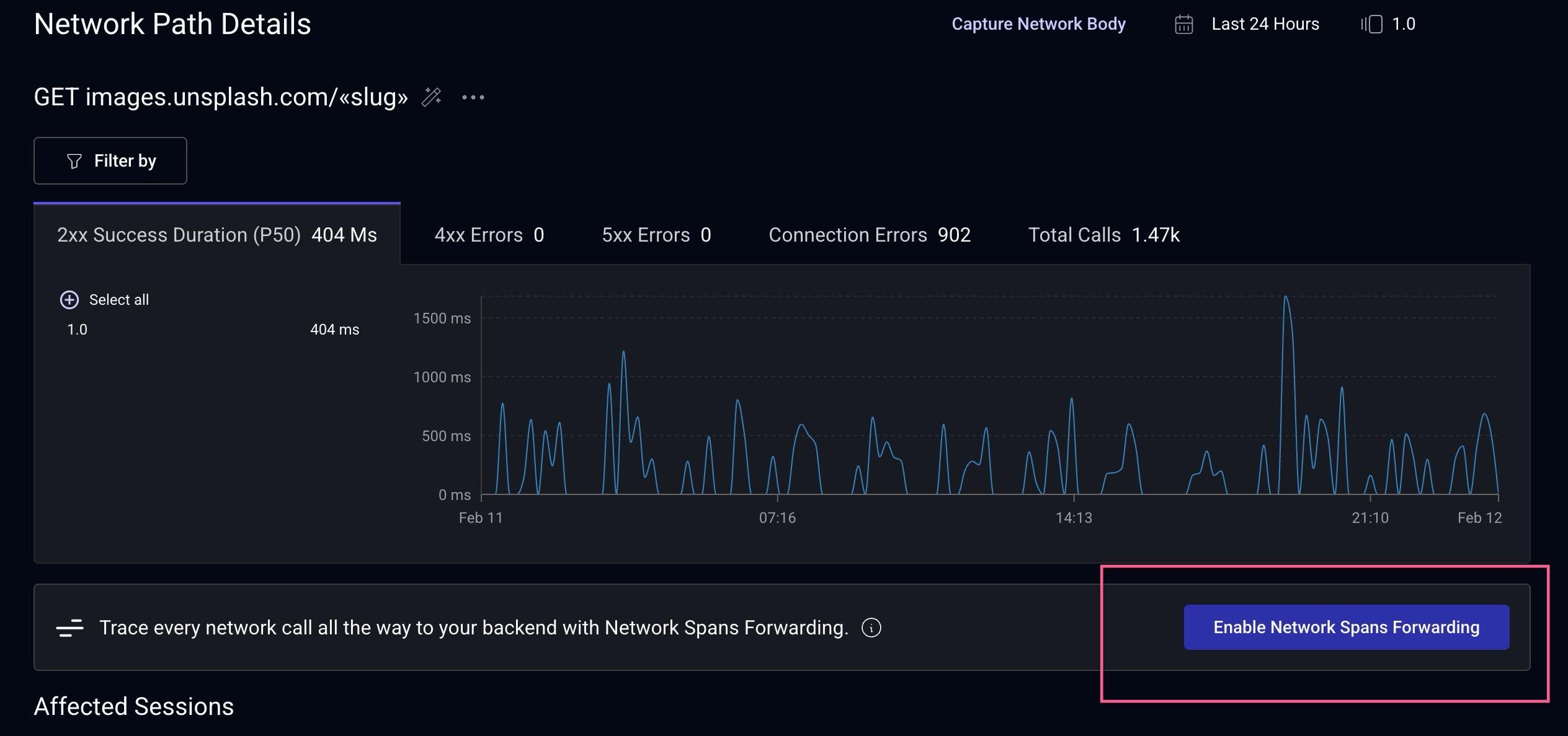 network-path-details-page Network Path Details page in the Embrace dashboard
